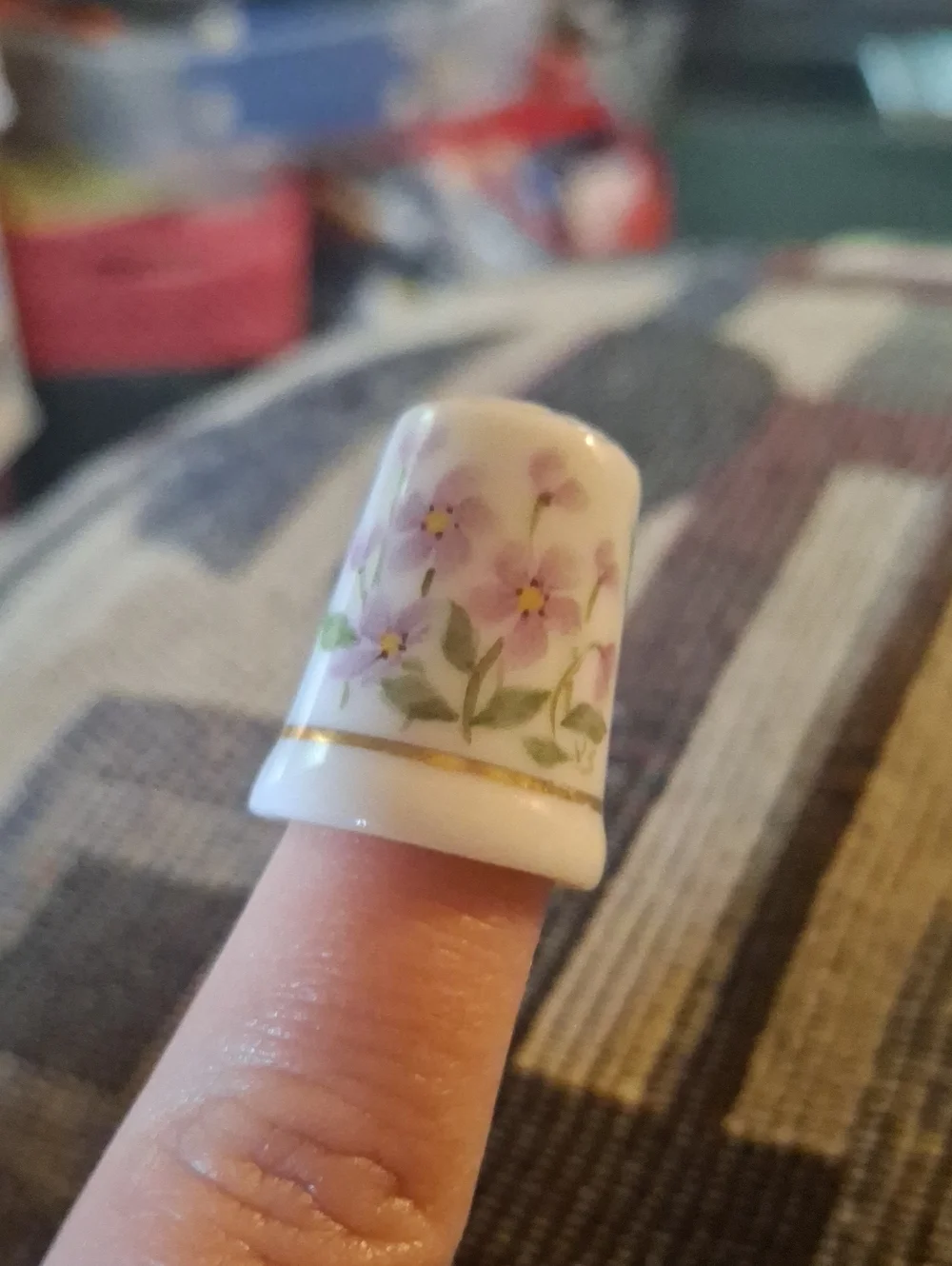 Porcelain Floral Thimble with Gold Band